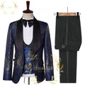 Floral Jacquard Tuxedo Suits For Men Wedding Party Dress Slim Fit 3 Pieces Gentleman Jacket Vest Pant 3 Piece Male Costume